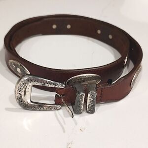 Latigo Brown Leather Belt with Silver Tone Accents Vintage Size 36